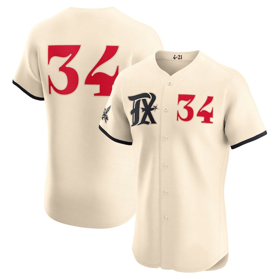 Texas Rangers #34 Nolan Ryan City Connect Retired Elite Jersey - Cream Stitched Baseball Jersey - Main View