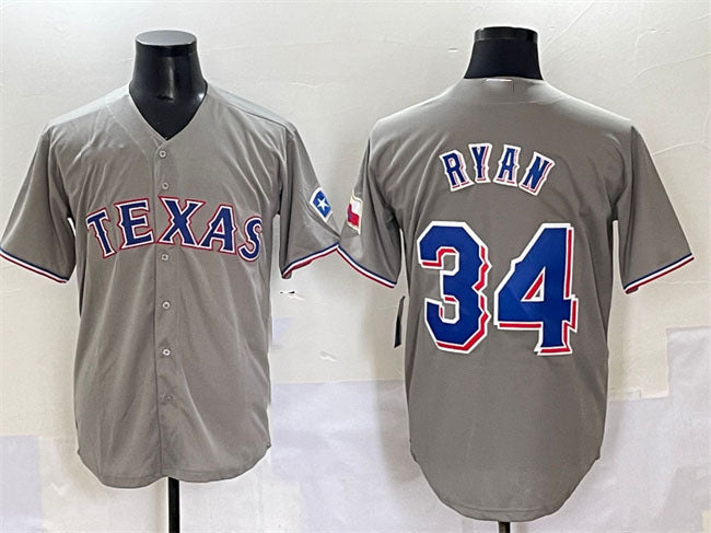 Texas Rangers #34 Nolan Ryan Grey With Patch Cool Base Stitched Baseball Jersey - Main View
