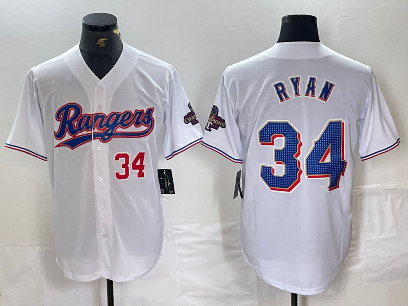 Texas Rangers #34 Nolan Ryan Number White 2024 Gold Collection Limited Cool Base Stitched Baseball Jersey - Main View