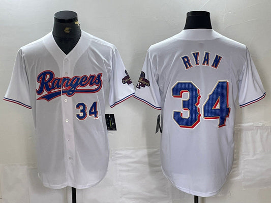 Texas Rangers #34 Nolan Ryan Number White 2024 Gold Collection Limited Cool Base Stitched Baseball Jersey - Main View