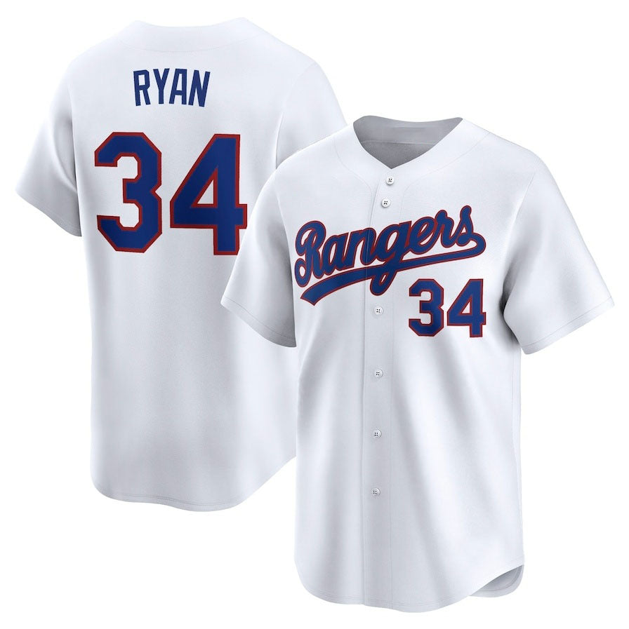 Texas Rangers #34 Nolan Ryan Throwback Cooperstown Collection Limited Jersey - White Stitched Baseball Jersey - Main View