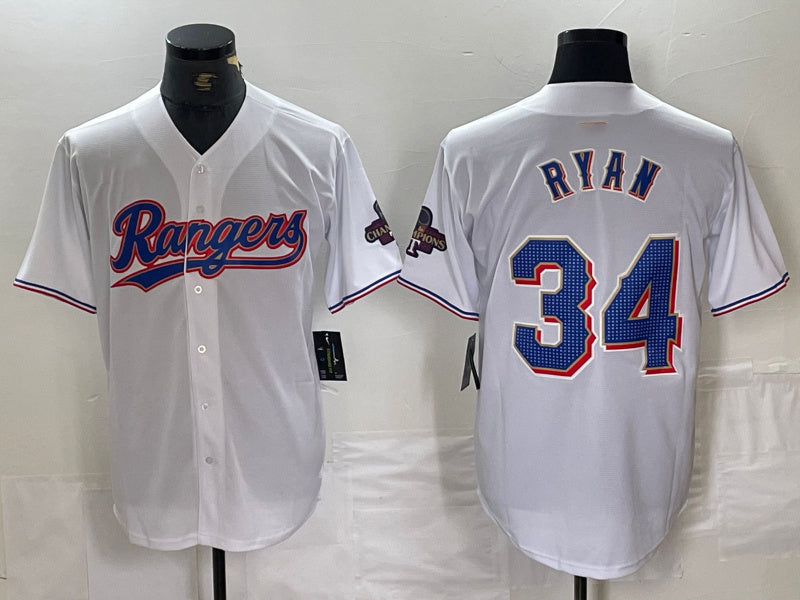 Texas Rangers #34 Nolan Ryan White 2024 Gold Collection Limited Cool Base Stitched Baseball Jersey - Main View