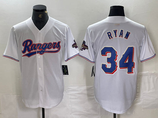 Texas Rangers #34 Nolan Ryan White 2024 Gold Collection Limited Cool Base Stitched Baseball Jersey - Main View