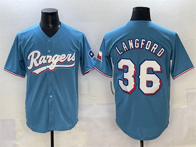 Texas Rangers #36 Wyatt Langford Blue Limited Stitched Baseball Jersey - Main View