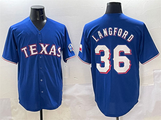 Texas Rangers #36 Wyatt Langford Royal Cool Base Limited Stitched Baseball Jersey - Main View
