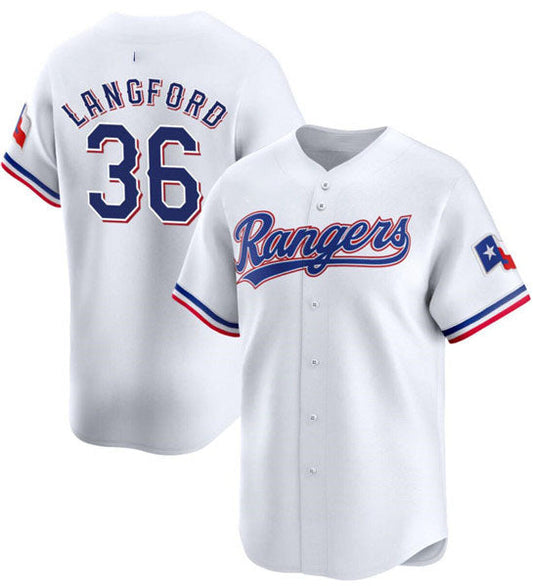 Texas Rangers #36 Wyatt Langford White 2024 Gold Collection Cool Base Baseball Stitched Jersey - Main View