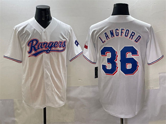 Texas Rangers #36 Wyatt Langford White Cool Base Stitched Baseball Jersey - Main View