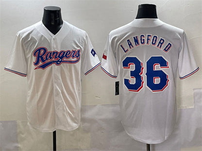 Texas Rangers #36 Wyatt Langford White Cool Base Stitched Baseball Jersey - Main View
