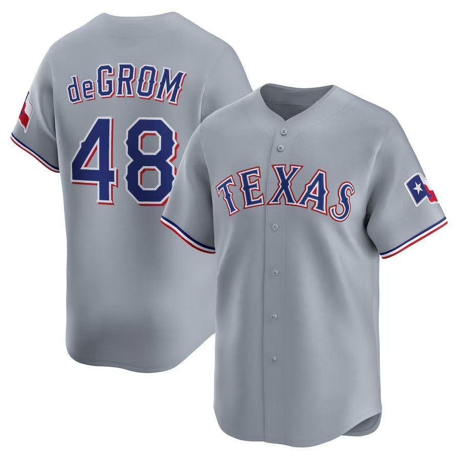Texas Rangers #48 Jacob deGrom Road Limited Player Jersey - Gray Stitched Baseball Jersey - Main View