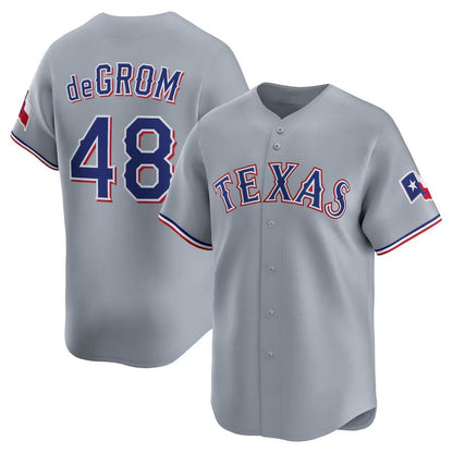 Texas Rangers #48 Jacob deGrom Road Limited Player Jersey - Gray Stitched Baseball Jersey - Main View
