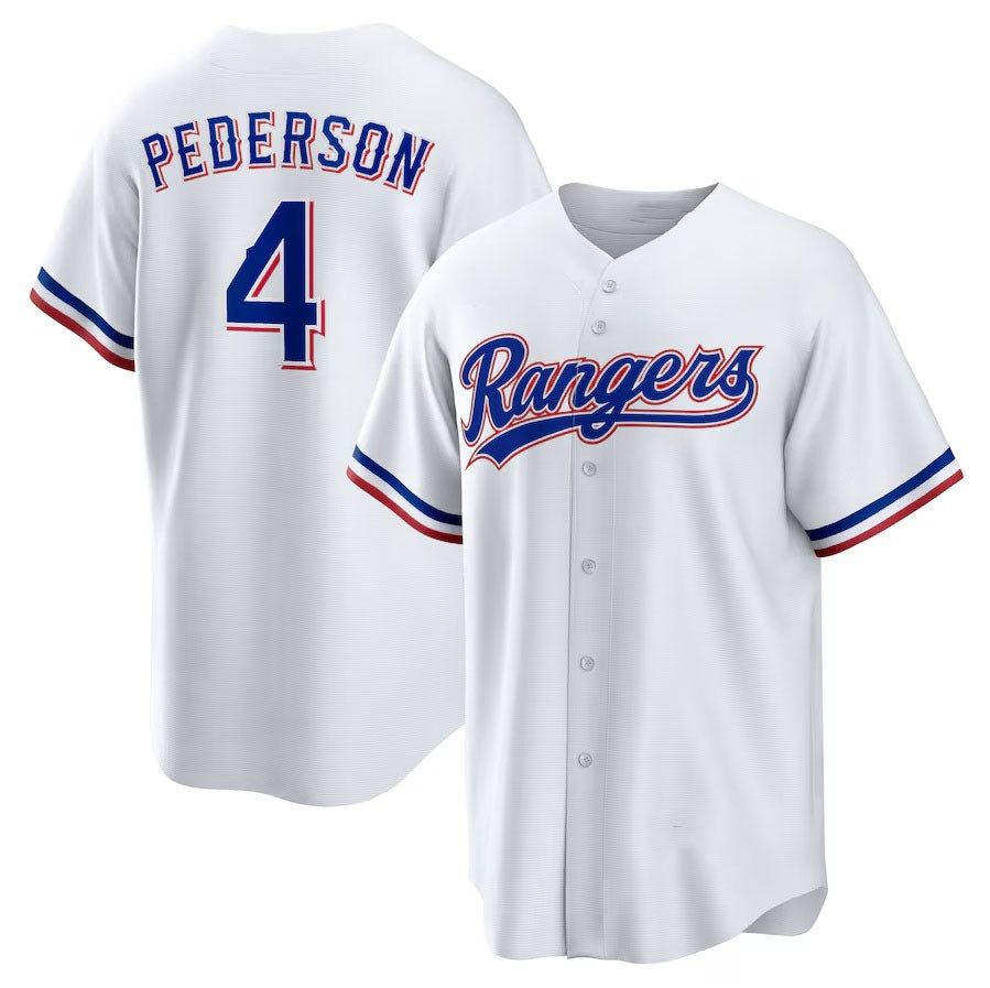 Texas Rangers #4 Joc Pederson Home Replica Jersey - White Stitched Baseball Jersey - Main View