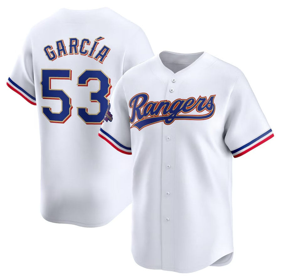 Texas Rangers #53 Adolis Garcia 2024 Gold Collection Limited Player Jersey – White Baseball Jerseys - Main View