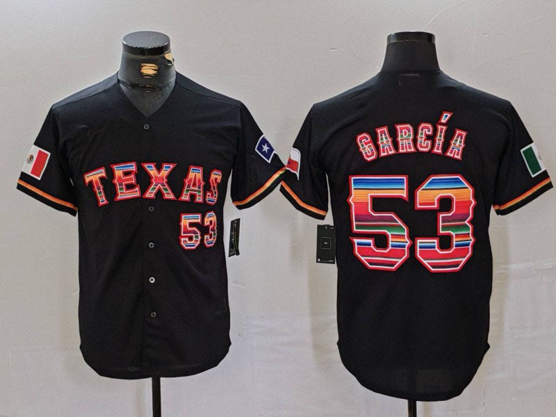 Texas Rangers #53 Adolis Garcia Black Rainbow Mexico Cool Base Stitched Baseball Jersey - Main View