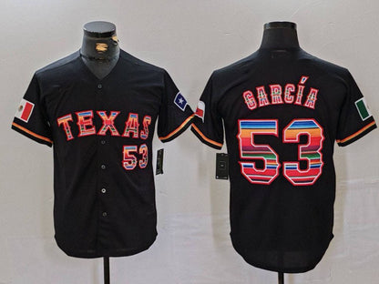 Texas Rangers #53 Adolis Garcia Black Rainbow Mexico Cool Base Stitched Baseball Jersey - Main View