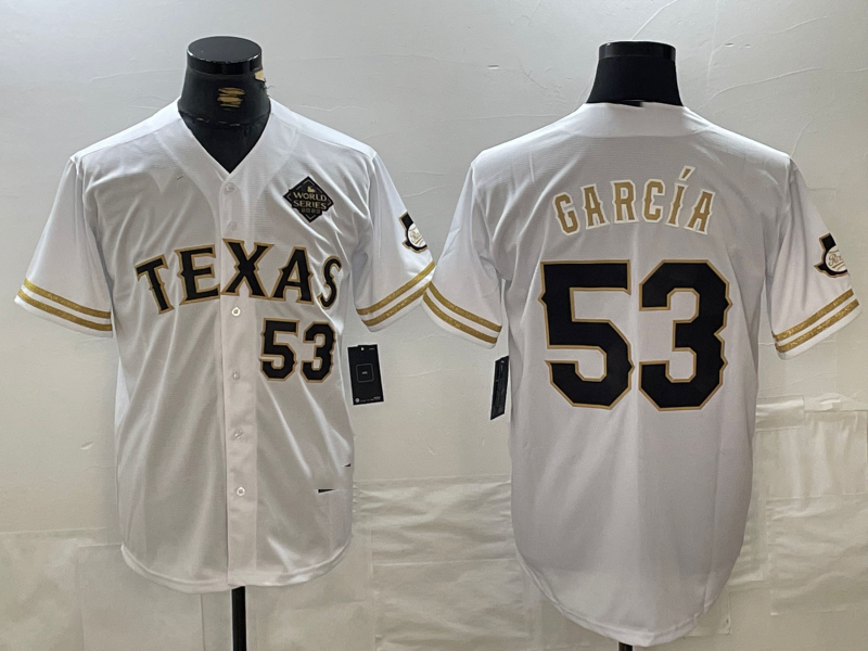 Texas Rangers #53 Adolis Garcia Number White Gold Cool Base Stitched Baseball Jersey - Main View