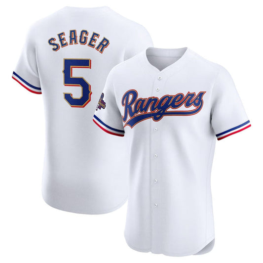 Texas Rangers #5 Corey Seager 2024 Gold Collection Elite Player Jersey – White Baseball Jerseys - Main View