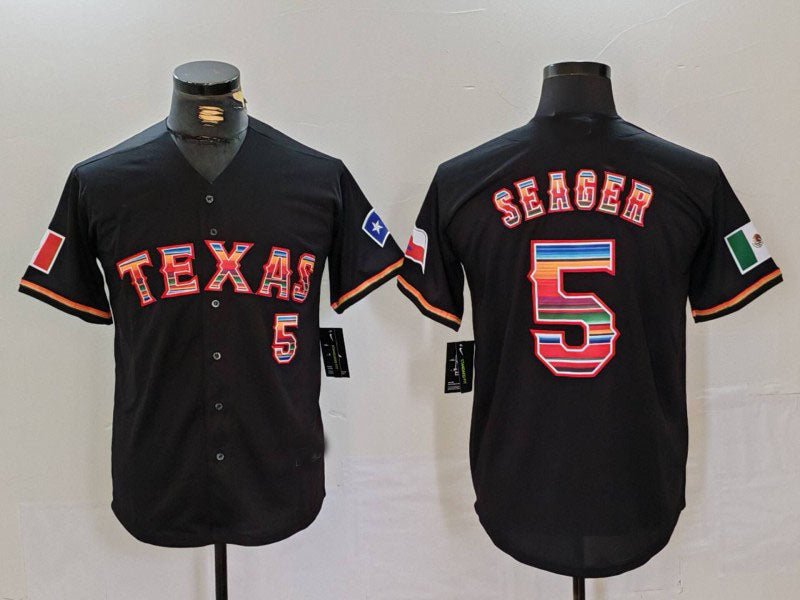 Texas Rangers #5 Corey Seager Black Rainbow Mexico Cool Base Stitched Baseball Jersey - Main View