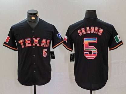 Texas Rangers #5 Corey Seager Black Rainbow Mexico Cool Base Stitched Baseball Jersey - Main View