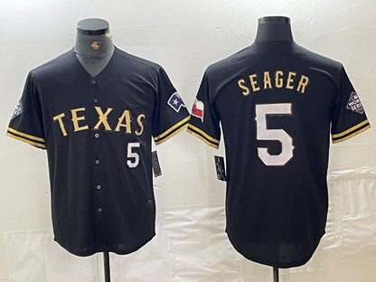 Texas Rangers #5 Corey Seager Number Black Gold Cool Base Stitched Baseball Jersey - Main View
