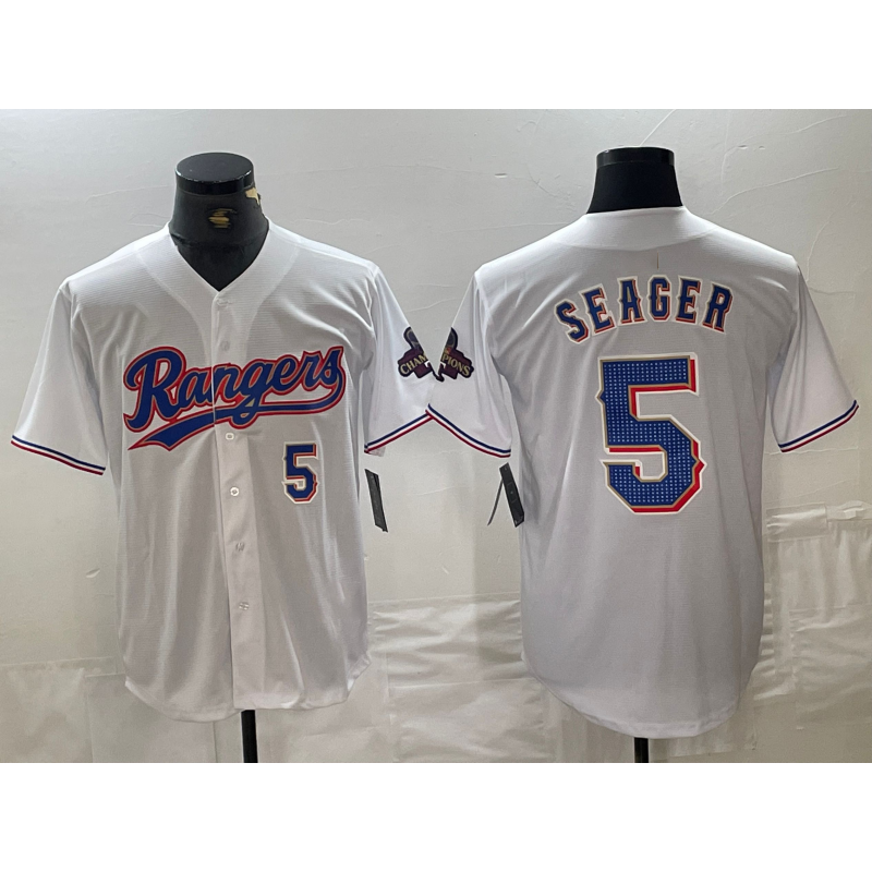 Texas Rangers #5 Corey Seager Number White 2024 Gold Collection Limited Cool Base Stitched Baseball Jersey - Main View