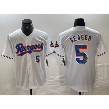 Texas Rangers #5 Corey Seager Number White 2024 Gold Collection Limited Cool Base Stitched Baseball Jersey - Main View