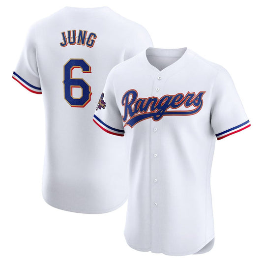 Texas Rangers #6 Josh Jung 2024 Gold Collection Elite Player Jersey – White Baseball Jerseys - Main View