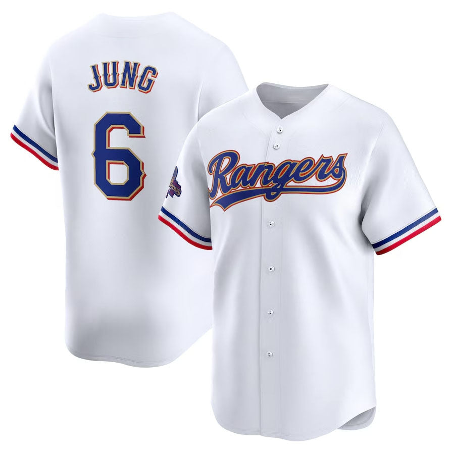 Texas Rangers #6 Josh Jung 2024 Gold Collection Limited Player Jersey – White Baseball Jerseys - Main View