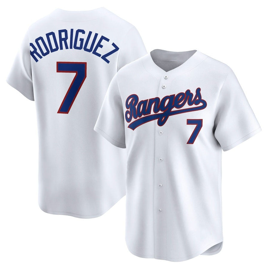 Texas Rangers #7 Ivan Rodriguez Throwback Cooperstown Collection Limited Jersey - White Stitched Baseball Jersey - Main View