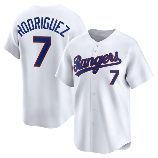 Texas Rangers #7 Ivan Rodriguez Throwback Cooperstown Collection Limited Jersey - White Stitched Baseball Jersey - Main View