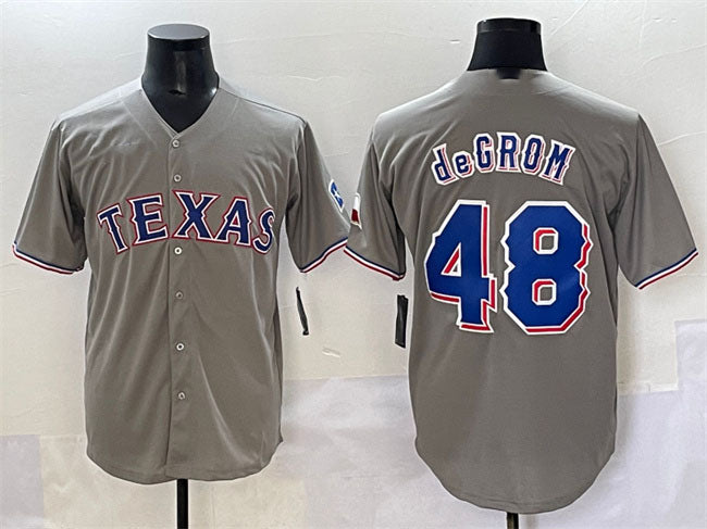 Texas Rangers #48 Jacob deGrom Gray With Patch Cool Base Stitched Baseball Jersey - Main View