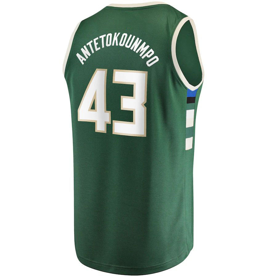 M.Bucks #43 Thanasis Antetokounmpo Fanatics Branded  Fast Break Replica Player Jersey Icon Edition Hunter Green Stitched American Basketball Jersey - Main View