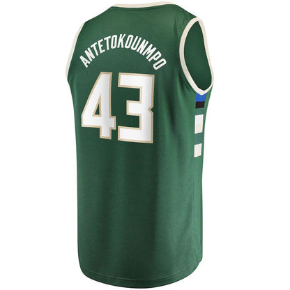 M.Bucks #43 Thanasis Antetokounmpo Fanatics Branded  Fast Break Replica Player Jersey Icon Edition Hunter Green Stitched American Basketball Jersey - Main View