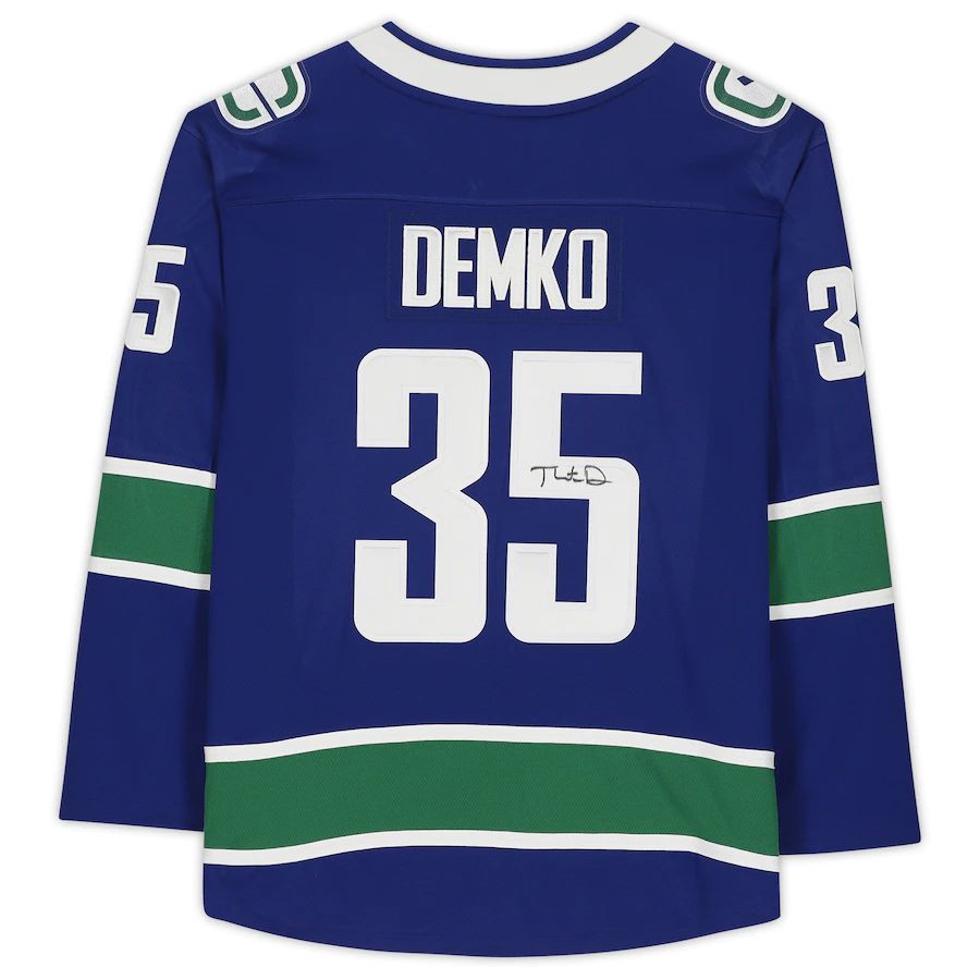 V.Canucks #35 Thatcher Demko Fanatics Authentic Autographed Fanatics Branded Breakaway Jersey Blue Stitched American Hockey Jerseys - Main View