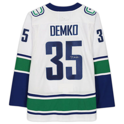 V.Canucks #35 Thatcher Demko Fanatics Authentic Autographed White Jersey Stitched American Hockey Jerseys - Main View