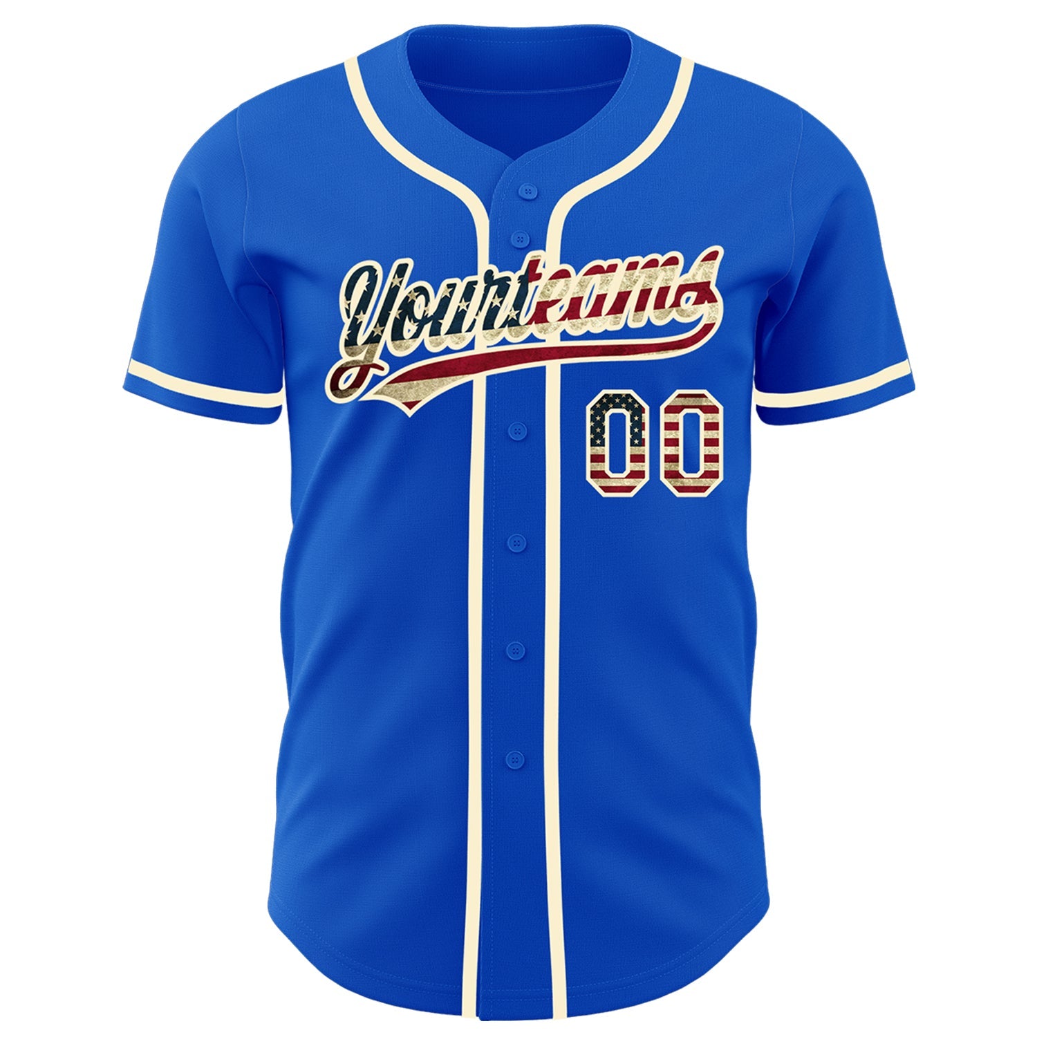 Custom Thunder Blue Vintage USA Flag-Cream Authentic Baseball Jersey view 2