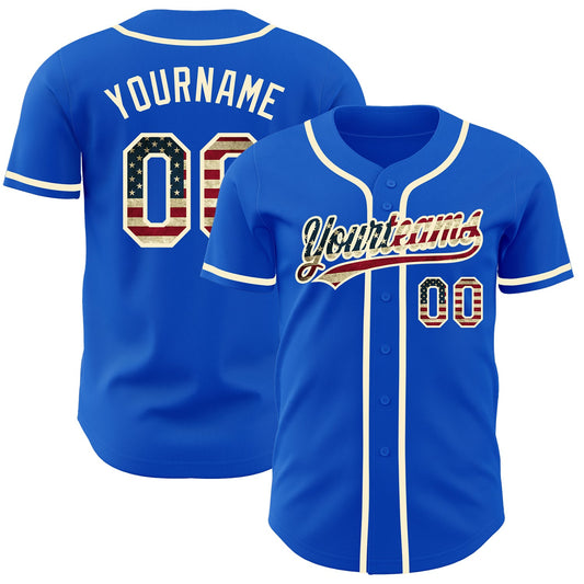 Custom Thunder Blue Vintage USA Flag-Cream Authentic Baseball Jersey - Main View