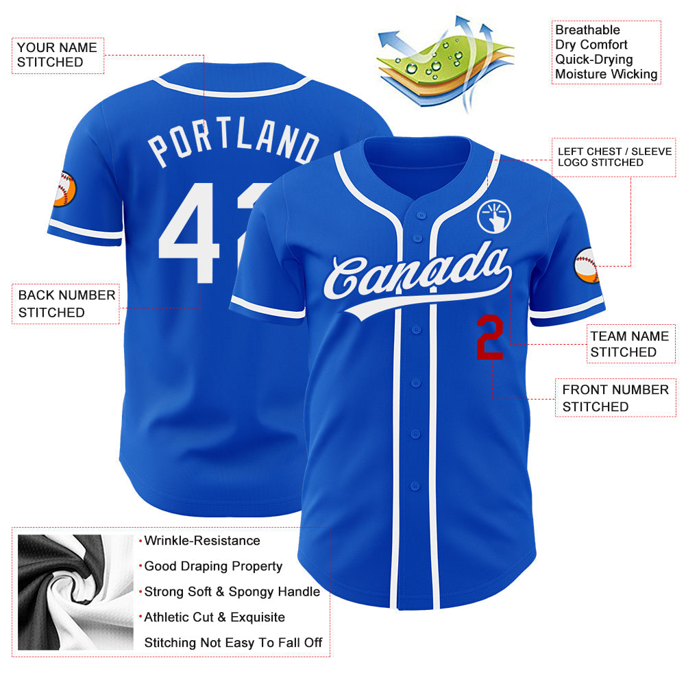 Custom Thunder Blue White-Red Authentic Baseball Jersey view 3