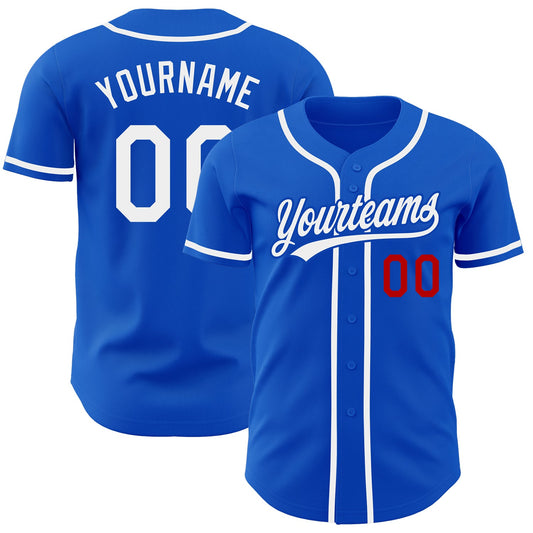 Custom Thunder Blue White-Red Authentic Baseball Jersey - Main View