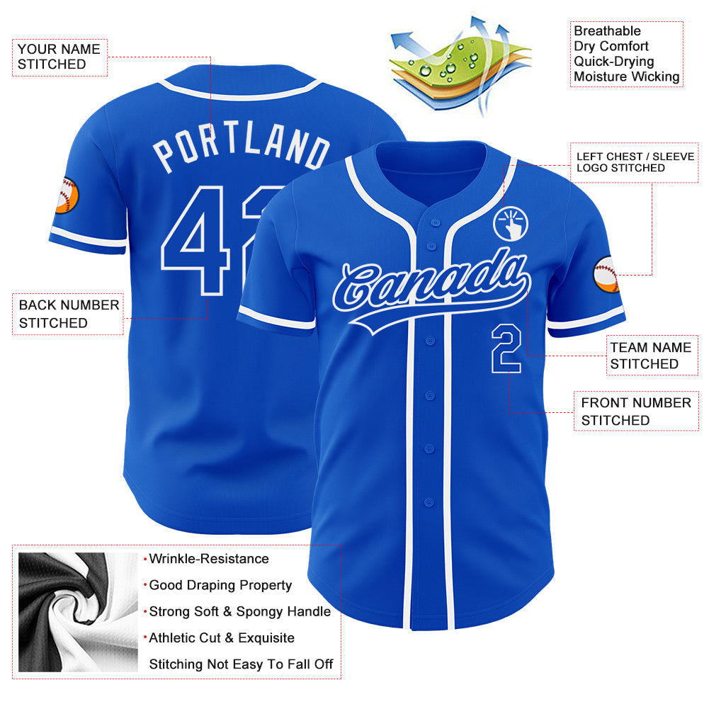 Custom Thunder Blue White Authentic Baseball Jersey view 3