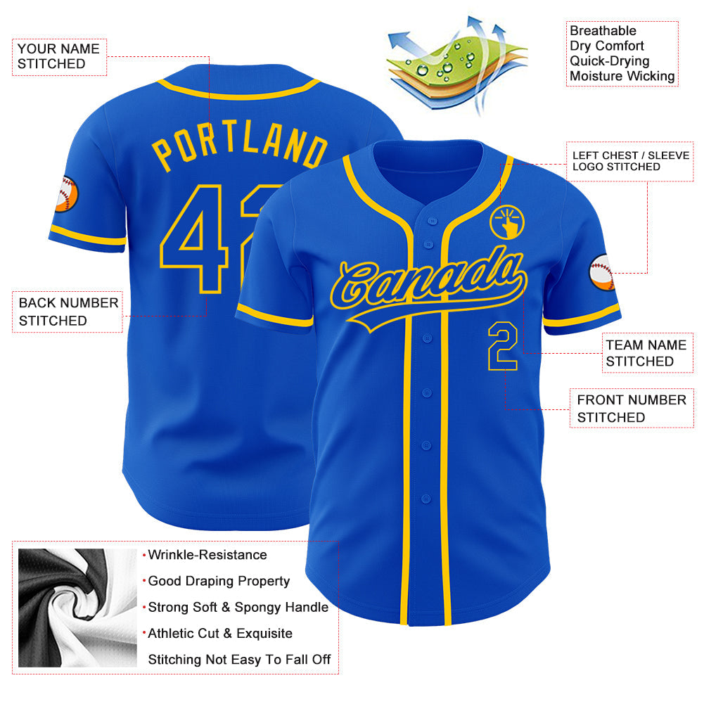 Custom Thunder Blue Yellow Authentic Baseball Jersey view 3