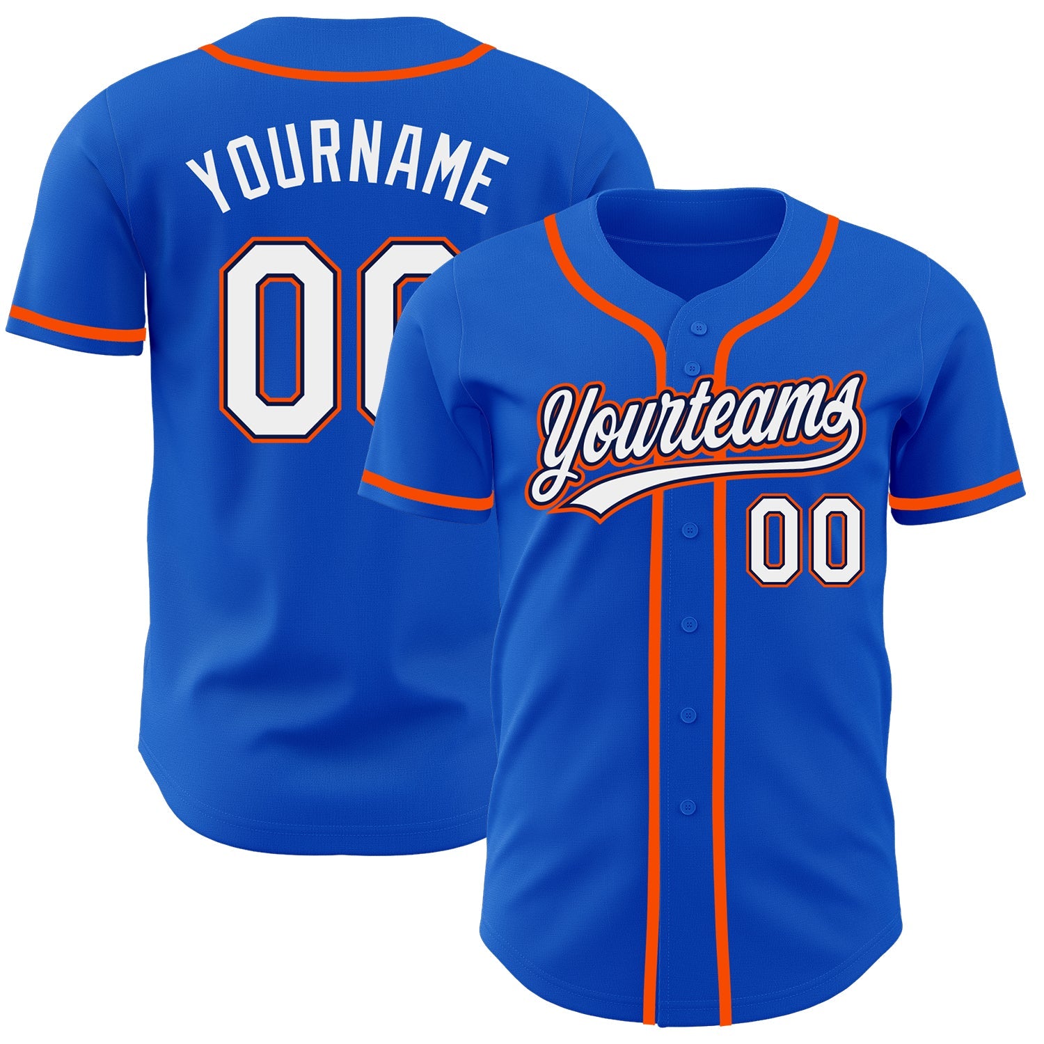Custom Thunder Blue White Navy-Orange Authentic Baseball Jersey - Main View