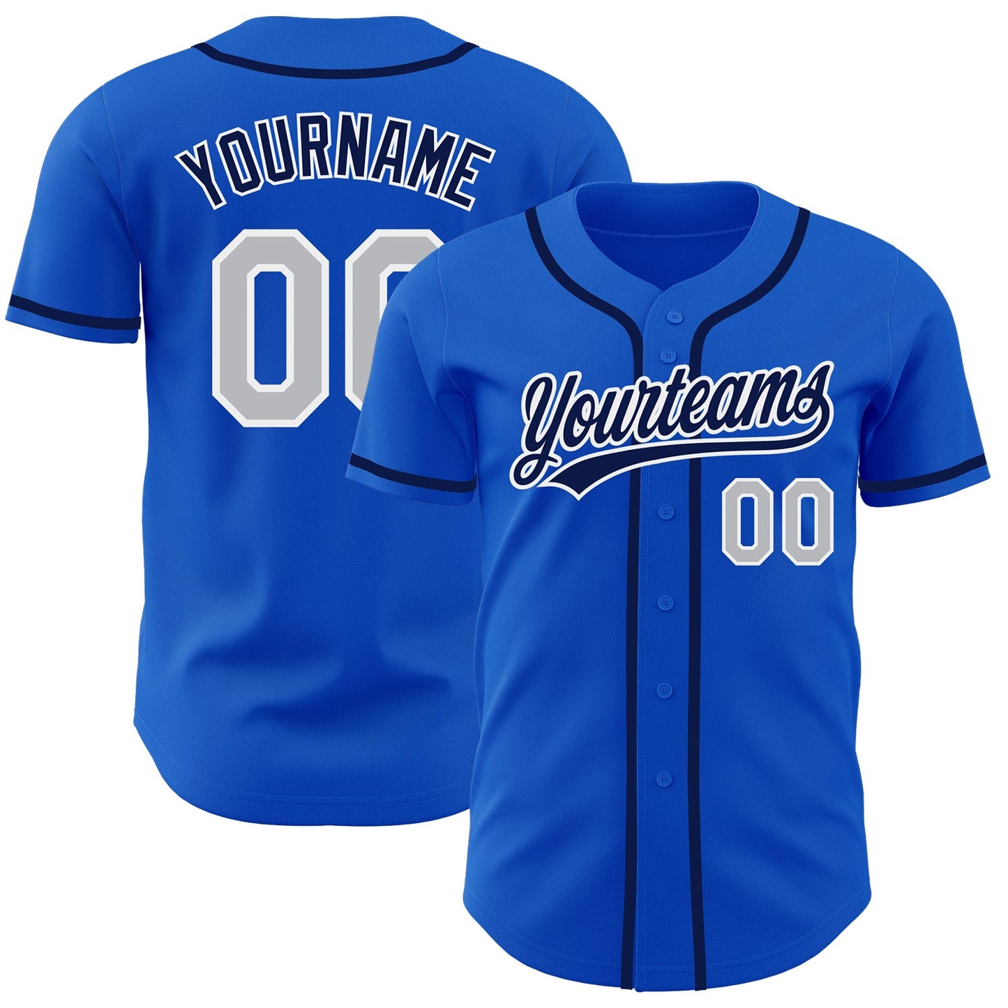 Custom Thunder Blue Gray-Navy Authentic Baseball Jersey - Main View