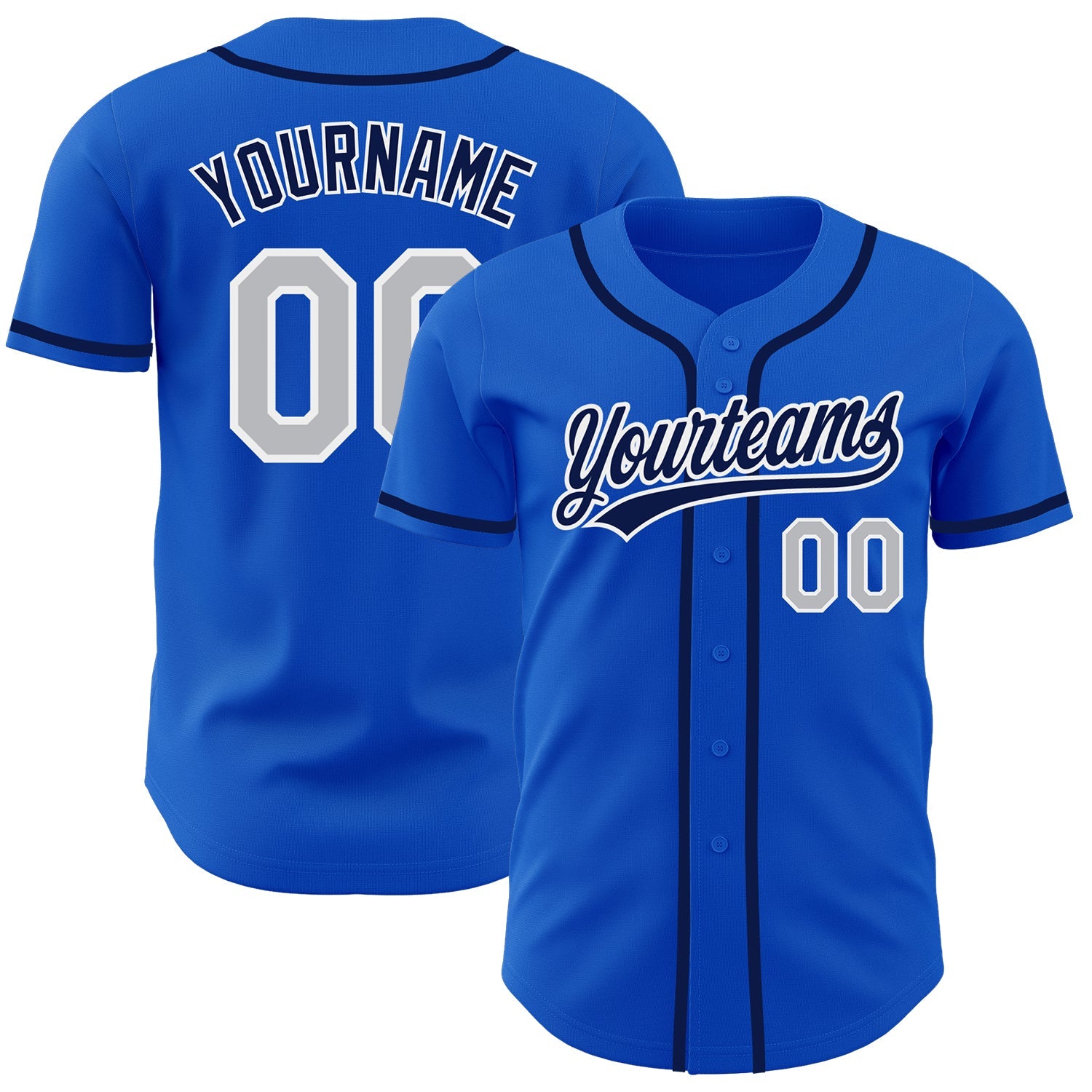 Custom Thunder Blue Gray-Navy Authentic Baseball Jersey - Main View