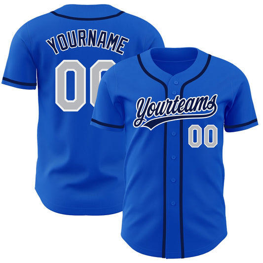 Custom Thunder Blue Gray-Navy Authentic Baseball Jersey - Main View