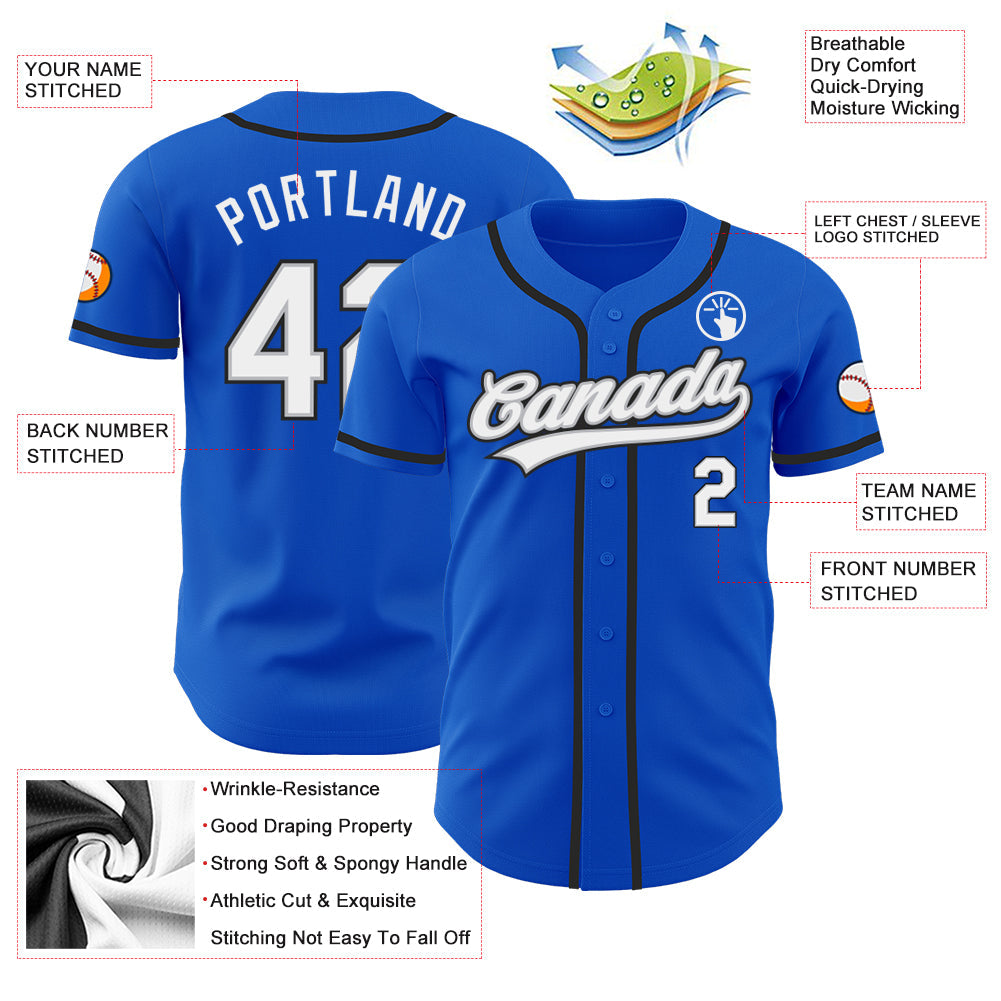 Custom Thunder Blue White Gray-Black Authentic Baseball Jersey view 3