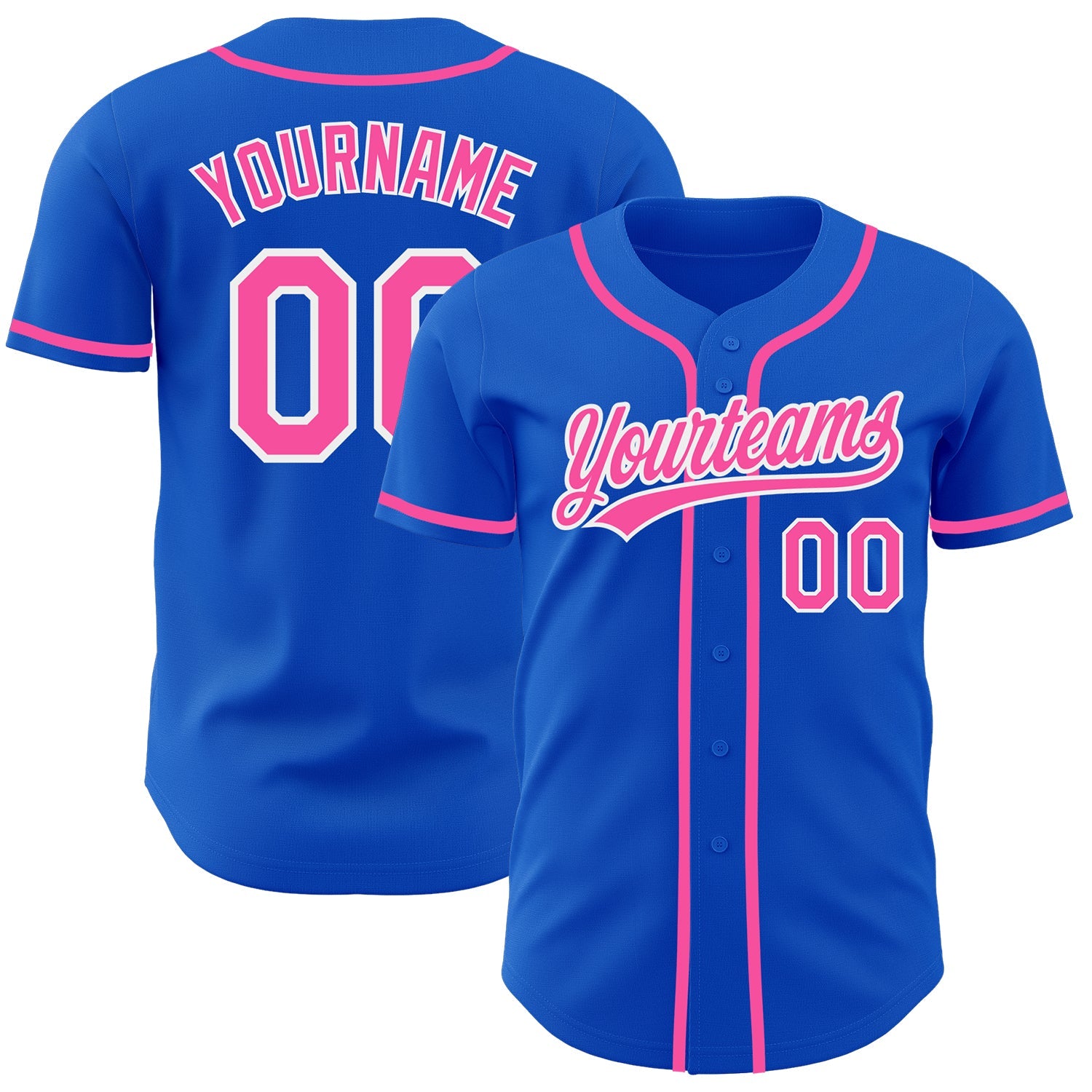 Custom Thunder Blue Pink-White Authentic Baseball Jersey - Main View