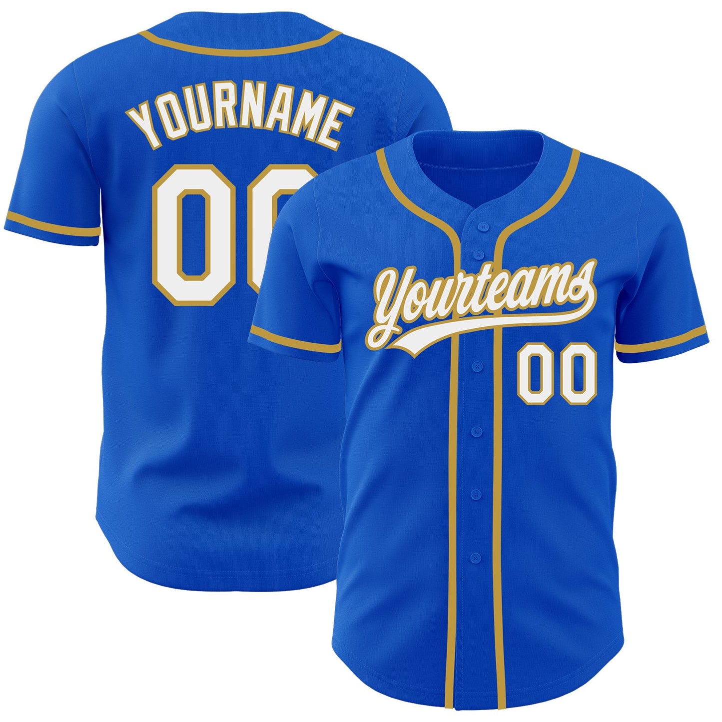 Custom Thunder Blue White-Old Gold Authentic Baseball Jersey - Main View