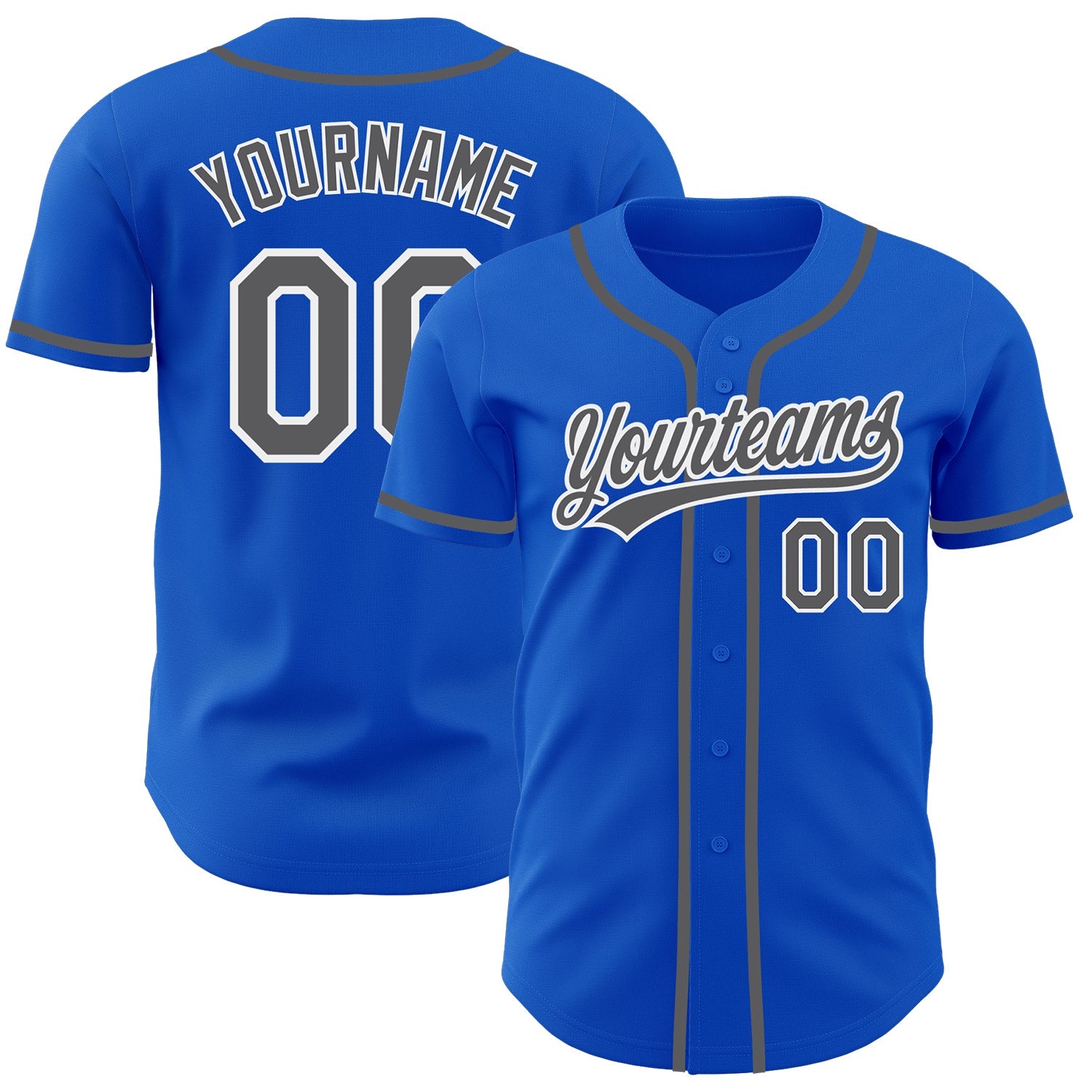 Custom Thunder Blue Steel Gray-White Authentic Baseball Jersey - Main View
