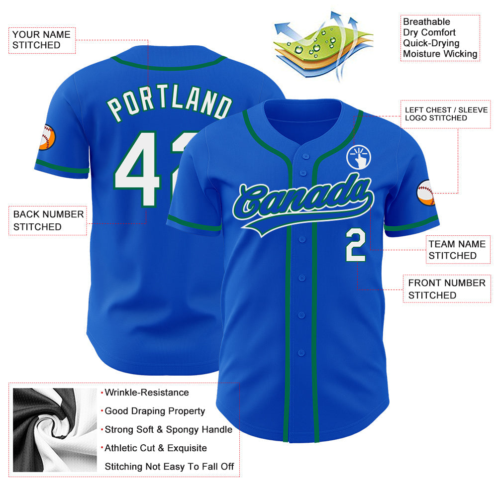 Custom Thunder Blue White-Kelly Green Authentic Baseball Jersey view 3
