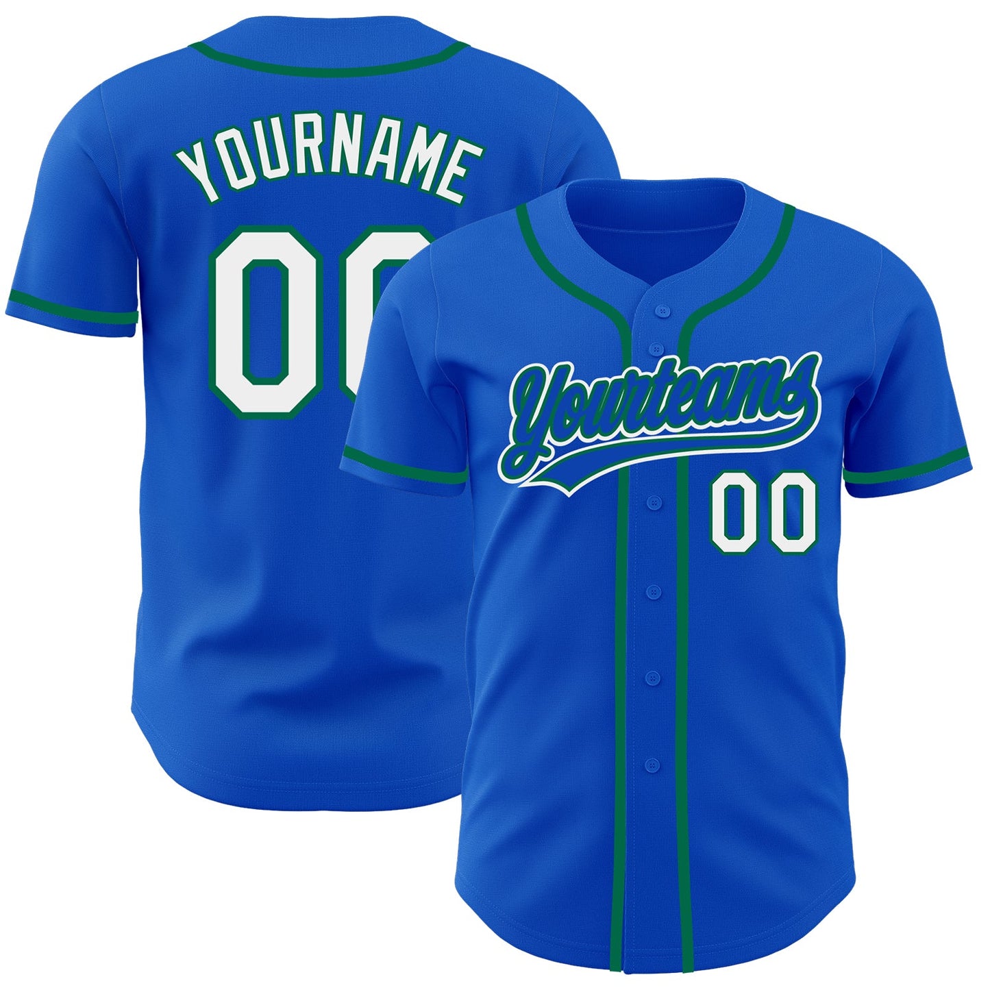 Custom Thunder Blue White-Kelly Green Authentic Baseball Jersey - Main View